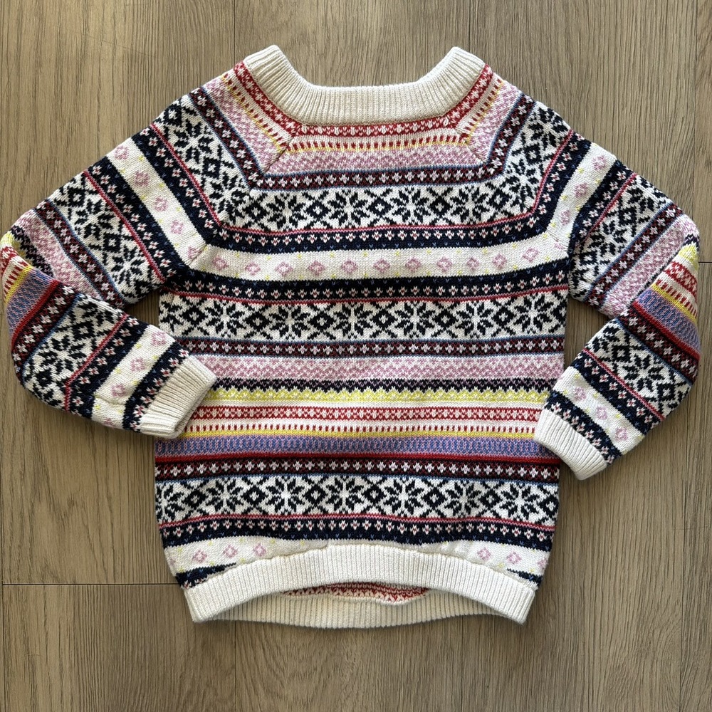 Girls 5T Fair Isle Swater Pullover Colorful Geometric Stripes Old Navy